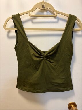 Olive Green Ruched Front Tank Top - Women